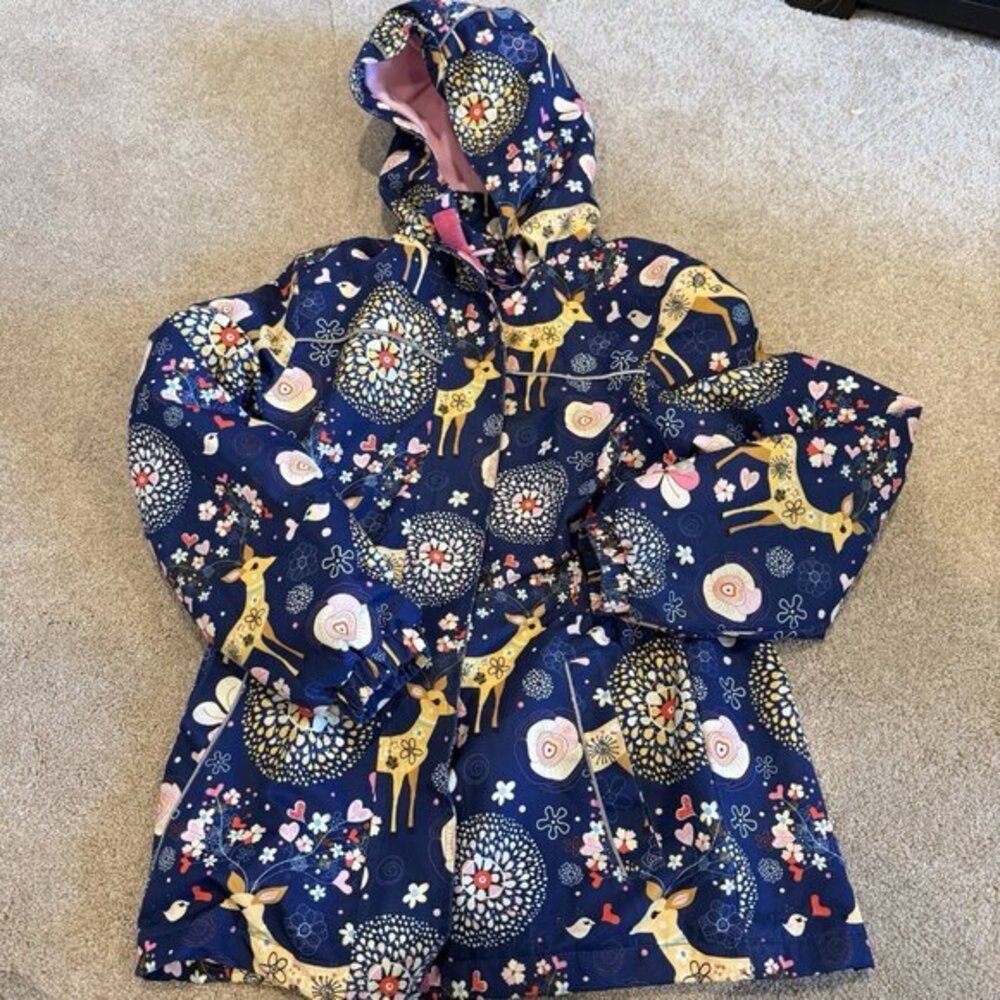 L'Amour de Garde Girls Jacket Size 11 12 Animals Blue Fleece Lined Zipper Casual